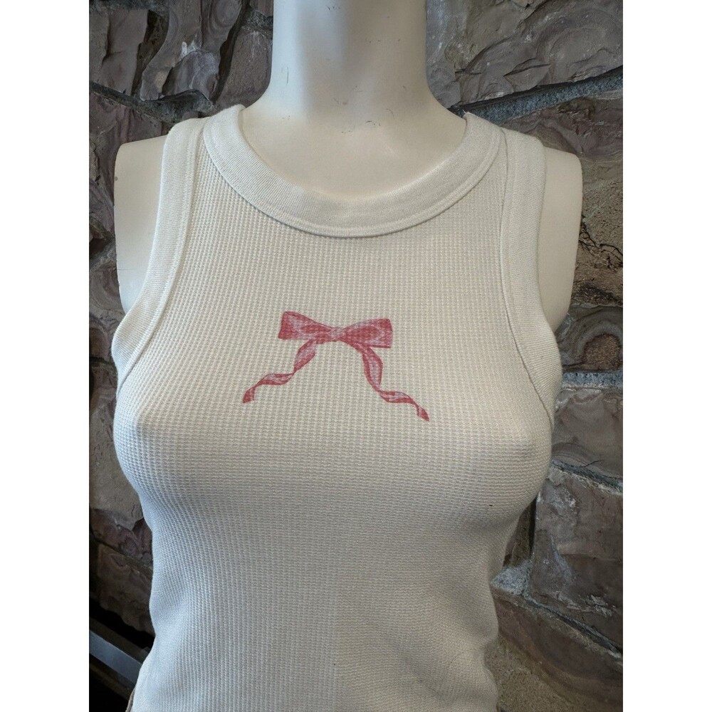 Aeropostale‎  Pink Bow Cami Women’s S  white  tretch Tank Top cropped - Picture 4 of 7